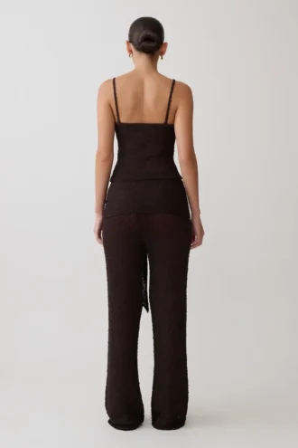 Mattais bouclé gebreide broek – donkere chocoladebruin