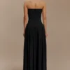 Maureen katoenen maxi-jurk met plooien – Zwart