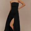 Maureen katoenen maxi-jurk met plooien – Zwart