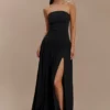 Maureen katoenen maxi-jurk met plooien – Zwart