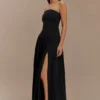 Maureen katoenen maxi-jurk met plooien – Zwart