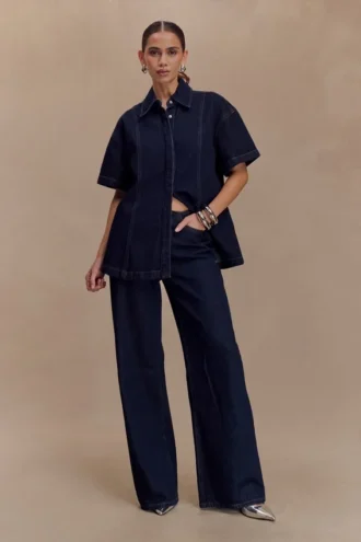 Maya oversized Denim shirt – Indigo blauw