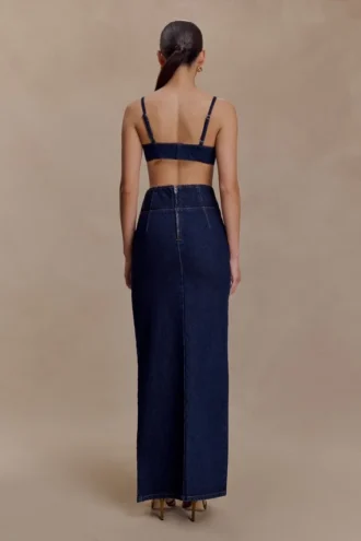 Maylena Denim maxi-rok met hoge taille – Indigoblauw