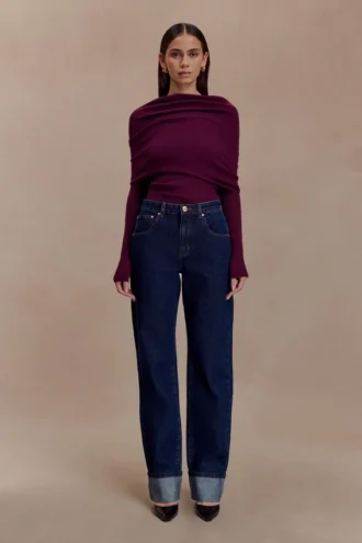 Kirralee jeans met rechte pijpen en omgeslagen boorden – Indigoblauw