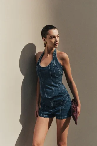 Meadow Denim Corset Haltertop – Donkerblauw
