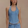 Meadow Denim Corset Haltertop – Klassiek Blauw Meadow Denim Corset Haltertop – Klassiek Blauw