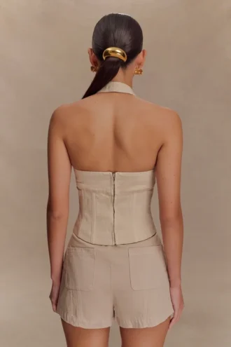 Meadow Denim Corset Haltertop – Stone Wash