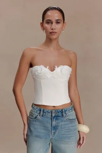 Melany bustier met applicaties van Denim – Wit