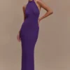 Melodie halter maxi-jurk van gebreid materiaal – paars Melodie halter maxi-jurk van gebreid materiaal – paars
