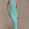 Melodie haltertop maxi-jurk van gebreid materiaal – Cyaanblauw Melodie haltertop maxi-jurk van gebreid materiaal – Cyaanblauw