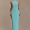 Melodie haltertop maxi-jurk van gebreid materiaal – Cyaanblauw Melodie haltertop maxi-jurk van gebreid materiaal – Cyaanblauw