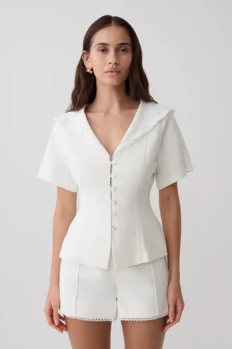 Melody-shirt met korte mouwen en kanten kraag – Wit Melody-shirt met korte mouwen en kanten kraag – Wit