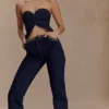 Meryl Denim-jeans met vetersluiting – Indigoblauw Meryl Denim-jeans met vetersluiting – Indigoblauw