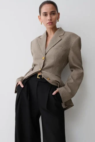 Mila getailleerde blazer – Tan Check