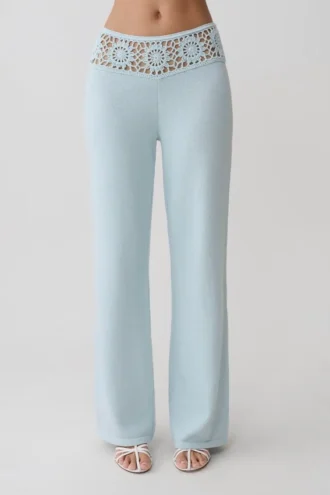 Miley-broek met rechte pijpen en gehaakte tailleband – licht aqua
