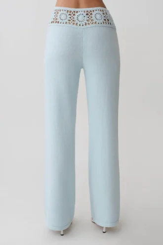 Miley-broek met rechte pijpen en gehaakte tailleband – licht aqua