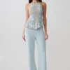 Miley-broek met rechte pijpen en gehaakte tailleband – licht aqua Miley-broek met rechte pijpen en gehaakte tailleband – licht aqua