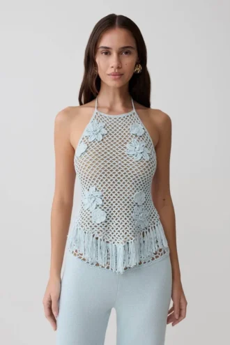 Miley gehaakte haltertop – licht aqua