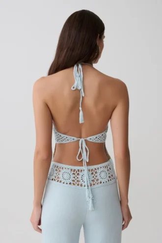 Miley gehaakte haltertop – licht aqua