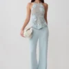 Miley-broek met rechte pijpen en gehaakte tailleband – licht aqua Miley-broek met rechte pijpen en gehaakte tailleband – licht aqua