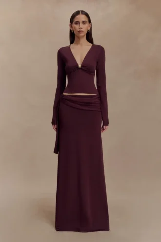 Bowie laaggetailleerde gebreide maxi-rok – donkere chocoladebruin