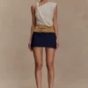 Miranda Denim mini-rok met riem van imitatiesuède – Indigoblauw Miranda Denim mini-rok met riem van imitatiesuède – Indigoblauw