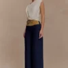 Miranda faux suède Denim jeans met brede pijpen en riem – Indigo Blue Miranda faux suède Denim jeans met brede pijpen en riem – Indigo Blue