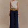 Miranda faux suède Denim jeans met brede pijpen en riem – Indigo Blue Miranda faux suède Denim jeans met brede pijpen en riem – Indigo Blue