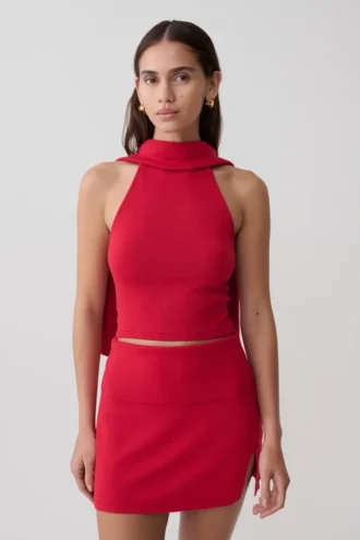 Misty haltertop met open rug – Rood