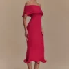 Molly off-shoulder gebreide midi-jurk – Framboos Molly off-shoulder gebreide midi-jurk – Framboos