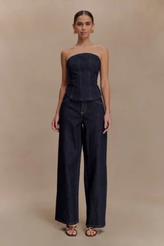 Monte strapless Denim-Corset – gewaschen indigoblau