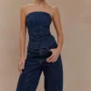 Monte strapless diamante Denim corset – middernachtblauw Monte strapless diamante Denim corset – middernachtblauw