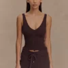 Natalya geribbelde gebreide cami-top – donkere chocolade