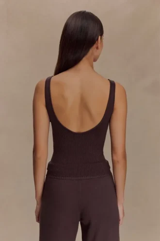 Natalya geribbelde gebreide cami-top – donkere chocolade