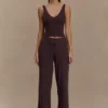 Natalya geribbelde gebreide cami-top – donkere chocolade