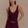 Natalya geribbelde gebreide cami-top – Merlot Natalya geribbelde gebreide cami-top – Merlot