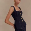 Neve mouwloze Denim-top met knopen – gewassen indigoblauw