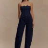 Oakley strapless Denim Top met geschulpte rand – Indigoblauw Oakley strapless Denim Top met geschulpte rand – Indigoblauw