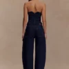 Oakley strapless Denim Top met geschulpte rand – Indigoblauw Oakley strapless Denim Top met geschulpte rand – Indigoblauw