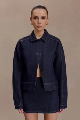 Olandria oversized jasje – gewassen indigoblauw