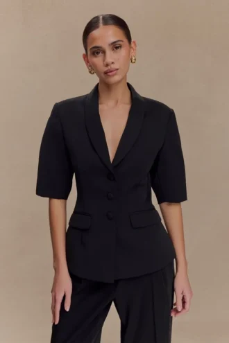 Opal-top met pofmouwen – Zwart