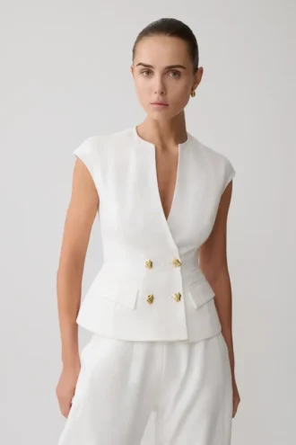 Oriana linnen vest met knopen – Wit