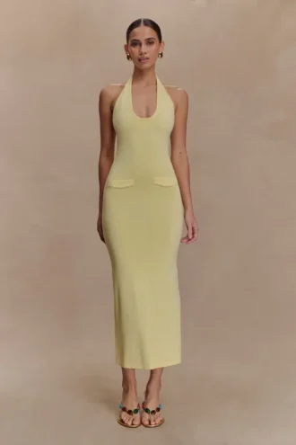 Ovina halternek gebreide midi-jurk – Lemon
