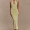 Ovina halternek gebreide midi-jurk – Lemon Ovina halternek gebreide midi-jurk – Lemon
