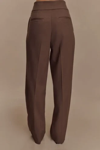Penelope geplooide broek met hoge taille – Chocoladebruin