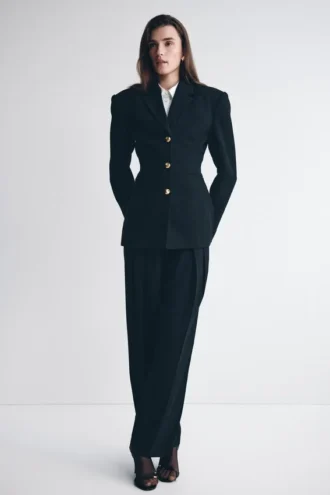 Penelope geplooide broek met hoge taille – Zwart