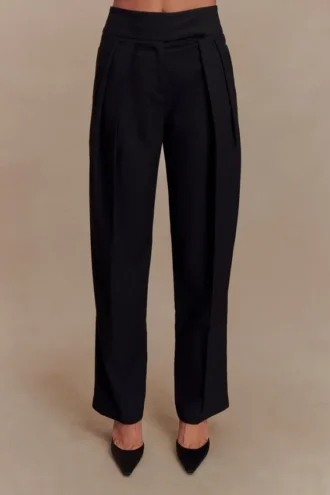 Penelope geplooide broek met hoge taille – Zwart