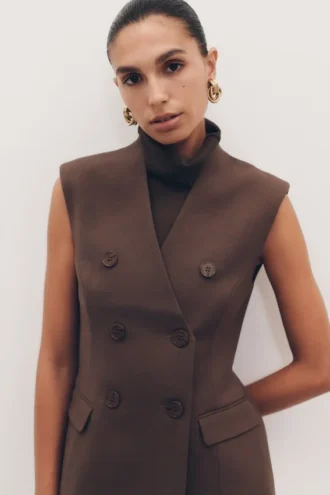 Penelope mouwloze blazer – Chocoladebruin