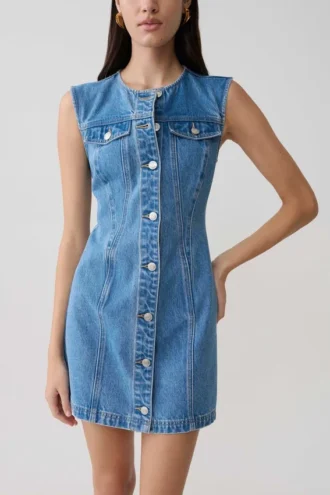 Penn Denim mini-jurk met knoopsluiting – Zomerblauw