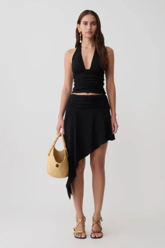 Talise modale Hankie midi-rok – Zwart
